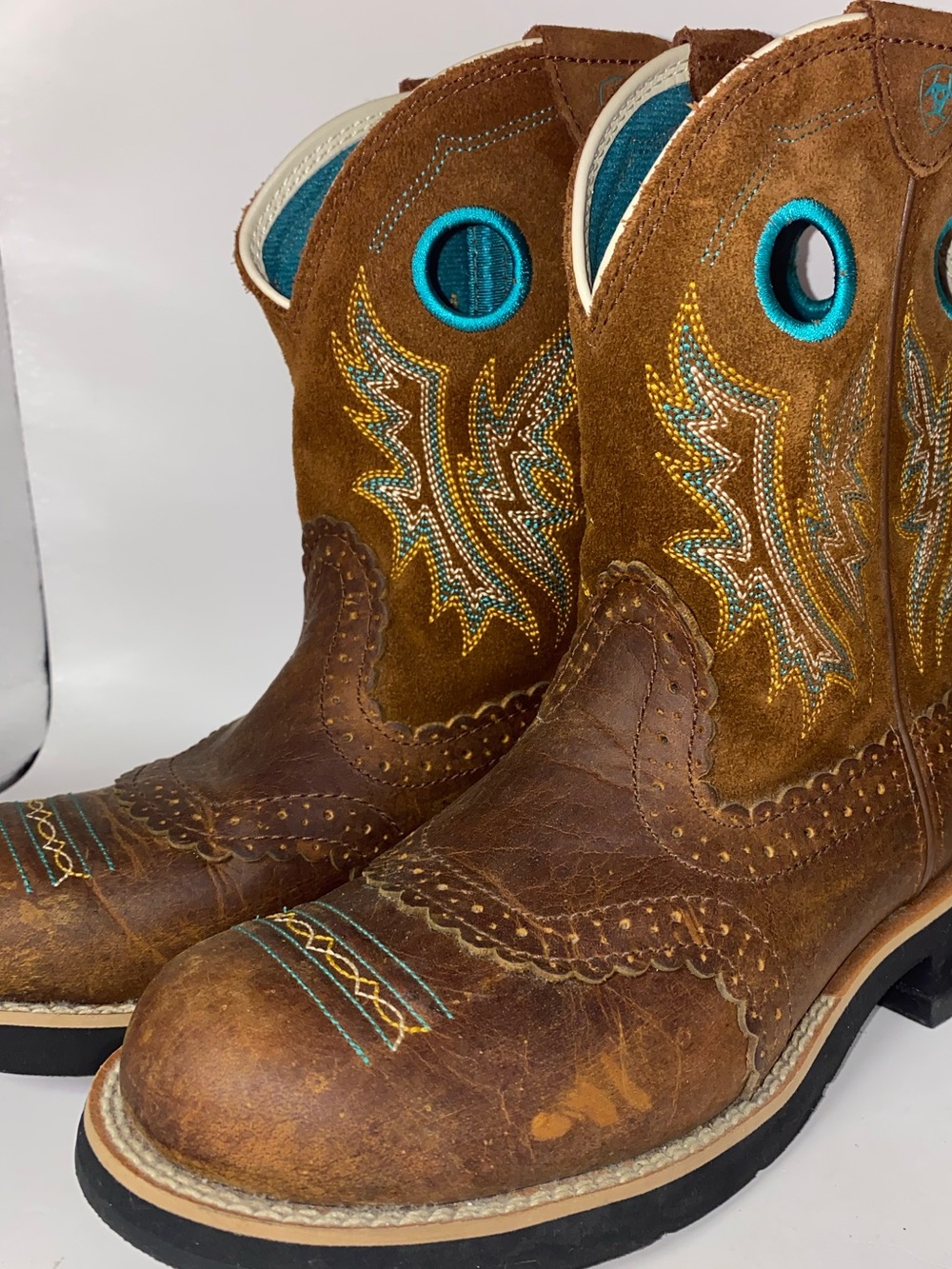 Ariat Fatbaby Boots Brown and Teal Leather  - size 7B